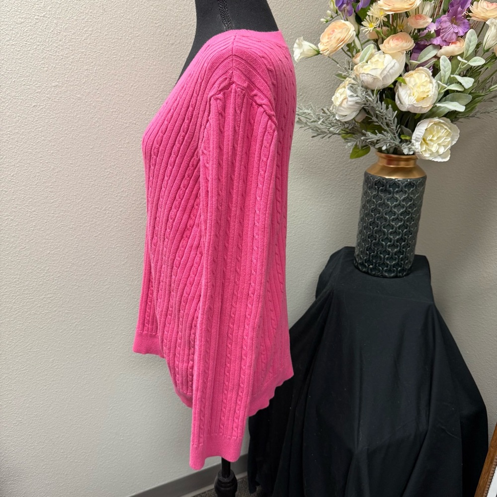 Chaps Classics Pink Cable Knit Cotton V-Neck Sweater Plus 2X Button Pullover - Picture 3 of 8